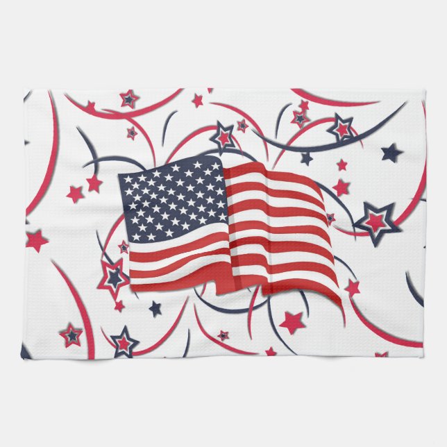 American Flag and Fireworks Tea Towel (Horizontal)