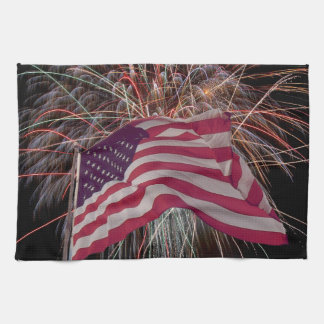 American Flag and Fireworks Tea Towel