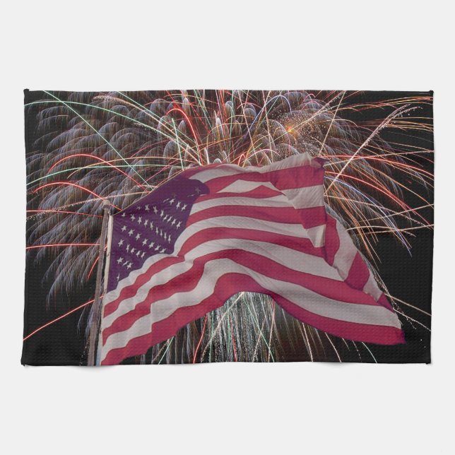 American Flag and Fireworks Tea Towel (Horizontal)