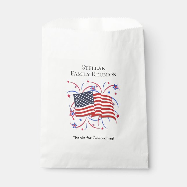 American Flag and Fireworks Thank you Favour Bags (Front)