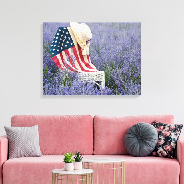 American Flag and Hat on Chair Canvas Print (Insitu(LivingRoom))
