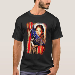 American Flag And Jesus Faith Christian 4th Of Jul T-Shirt