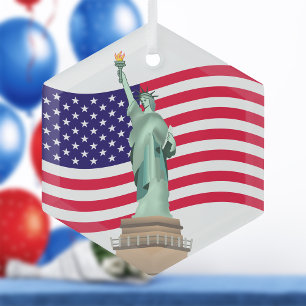 American Flag And Lady Liberty Glass Tree Decoration