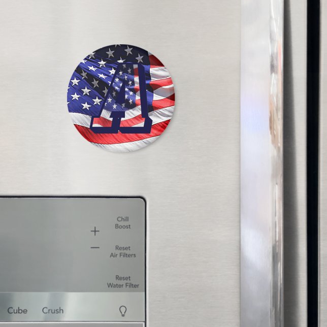American Flag and Letter "A" Round Magnet (In Situ (Fridge))