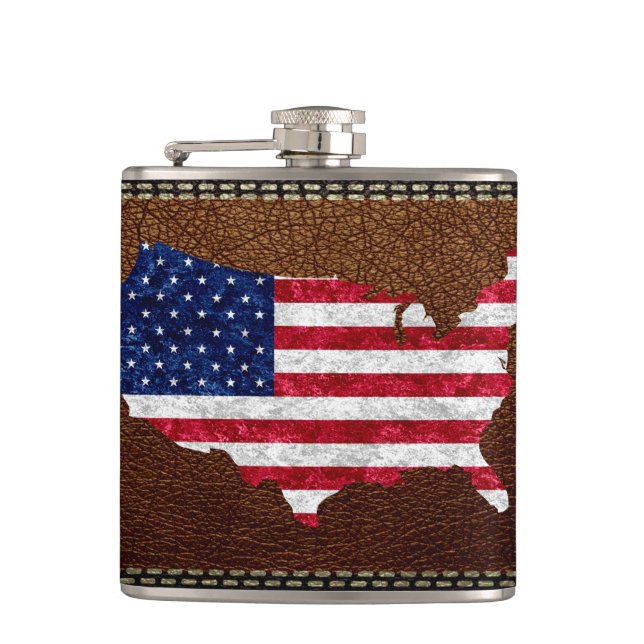 American Flag and Map Hip Flask (Front)