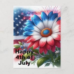 American Flag and Patriotic Daisy Postcard