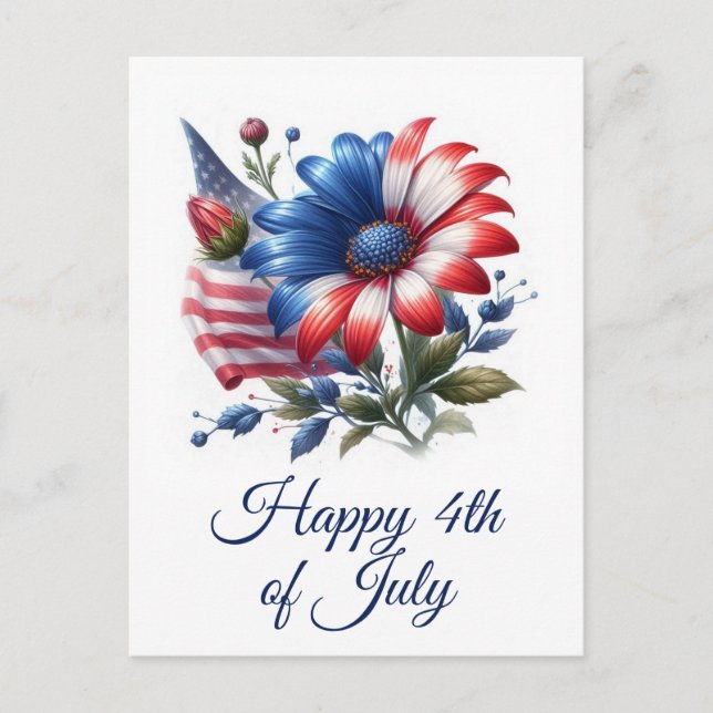 American Flag and Patriotic Daisy Postcard (Front)