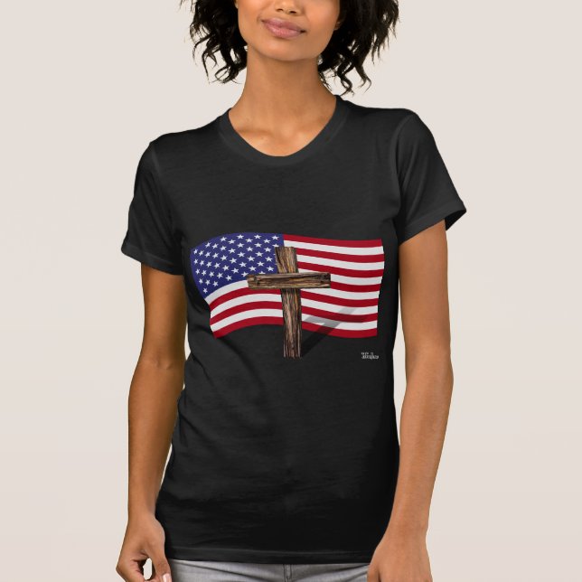 American Flag and Rugged Cross T-Shirt (Front)