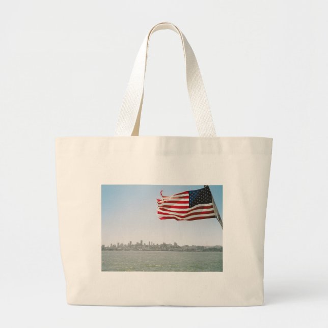 American Flag and shoreline Large Tote Bag (Front)
