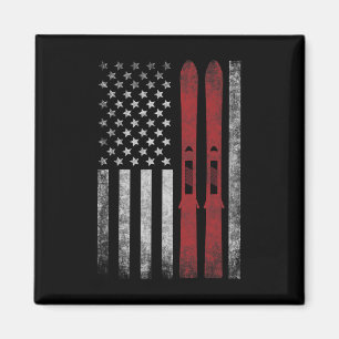 American Flag And Skis. Skiing Winter Sports For U Magnet