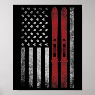American Flag And Skis. Skiing Winter Sports For U Poster