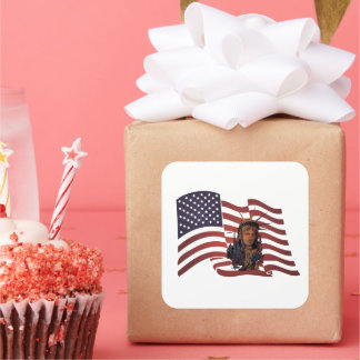 American Flag and Statue of Liberty Square Sticker