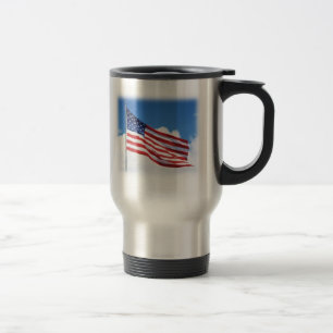 American flag and the travel stein