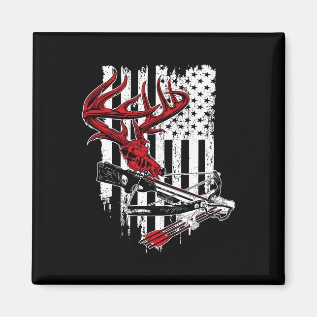 American Flag Archery Bow Hunting - Deer Skull Cro Magnet (Front)