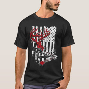 American Flag Archery Bow Hunting - Deer Skull Cro T-Shirt