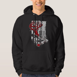 American Flag Archery Bow Hunting  Deer Skull Cros Hoodie
