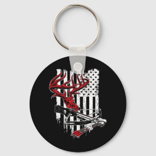 American Flag Archery Bow Hunting  Deer Skull Cros Key Ring