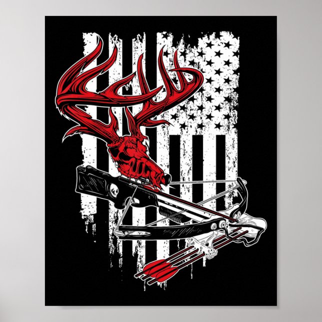 American Flag Archery Bow Hunting  Deer Skull Cros Poster (Front)