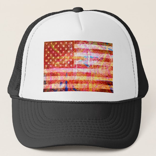American Flag Art Grunge #2 Trucker Hat (Front)