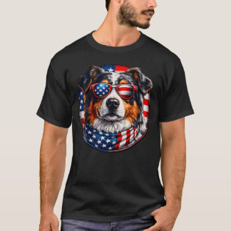 American Flag Australian Shepherd Dog Sunglasses T-Shirt
