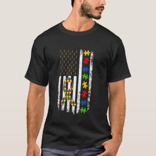 American Flag Autism Awareness Mum Dad USA Flag Pu T-Shirt