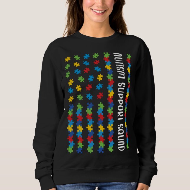 American Flag Autism Awareness Puzzle Support Squa Sweatshirt (Front)