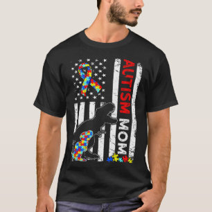 American Flag Autism Mom Dinosaur Awareness Autist T-Shirt
