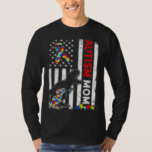 American Flag Autism Mum Dinosaur Awareness Autist T-Shirt