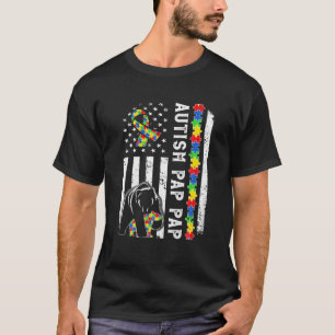 American Flag Autism Pap Pap Family Bear Autistic T-Shirt