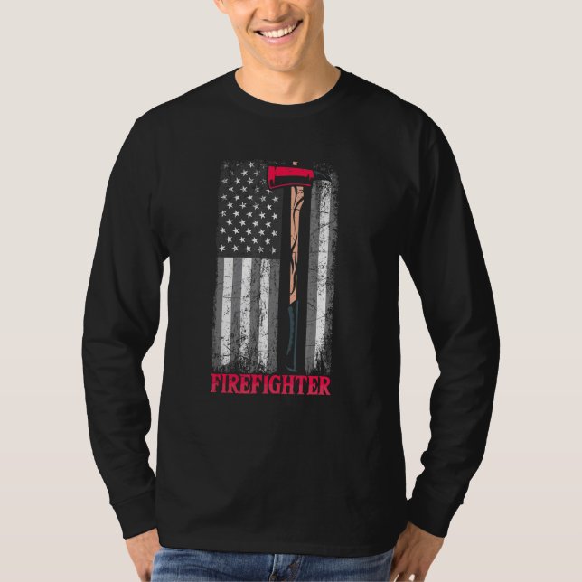 American Flag Axe Thin Red Line Patriot Firefighte T-Shirt (Front)