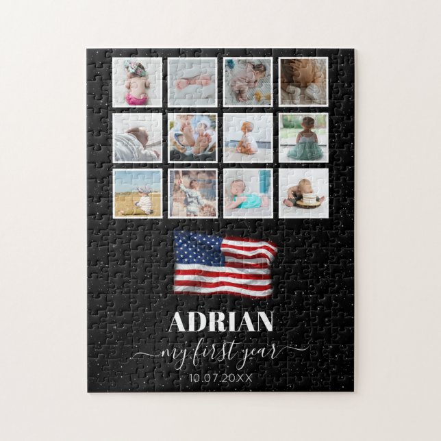 American Flag Baby First Year Photo Collage Jigsaw Puzzle (Vertical)
