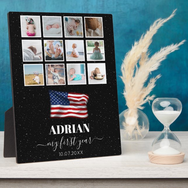 American Flag Baby First Year Photo Collage Plaque (Side)
