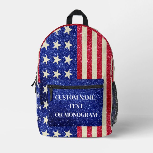 American Flag Backpack - Personalised Glitter Name (Front)
