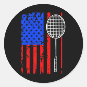 American Flag Badminton Classic Round Sticker
