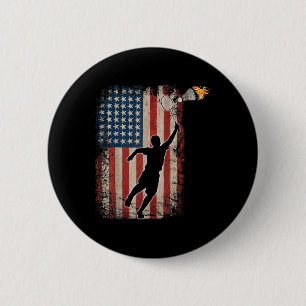 American Flag Badminton Shuttle Art Sports  6 Cm Round Badge