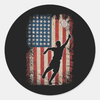 American Flag Badminton Shuttle Art Sports  Classic Round Sticker