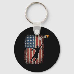 American Flag Badminton Shuttle Art Sports Key Ring