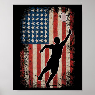 American Flag Badminton Shuttle Art Sports Poster