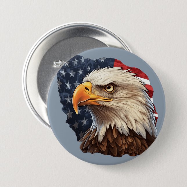 American Flag Bald Eagle 7.5 Cm Round Badge (Front & Back)