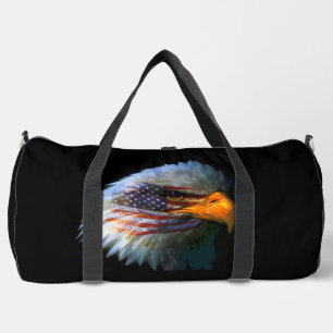 American Flag Bald Eagle Black Background Duffle Bag