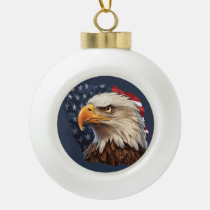 American Flag Bald Eagle Ceramic Ball Christmas Ornament