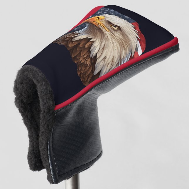 American Flag Bald Eagle Golf Head Cover (3/4 Front)