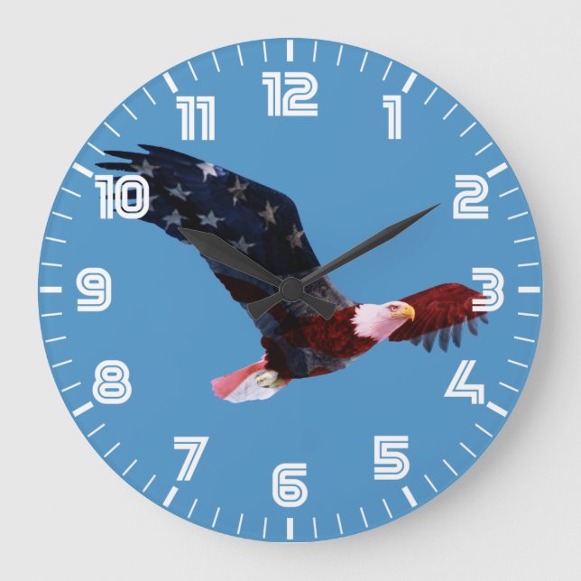 American Flag Bald Eagle Large Clock (Front)