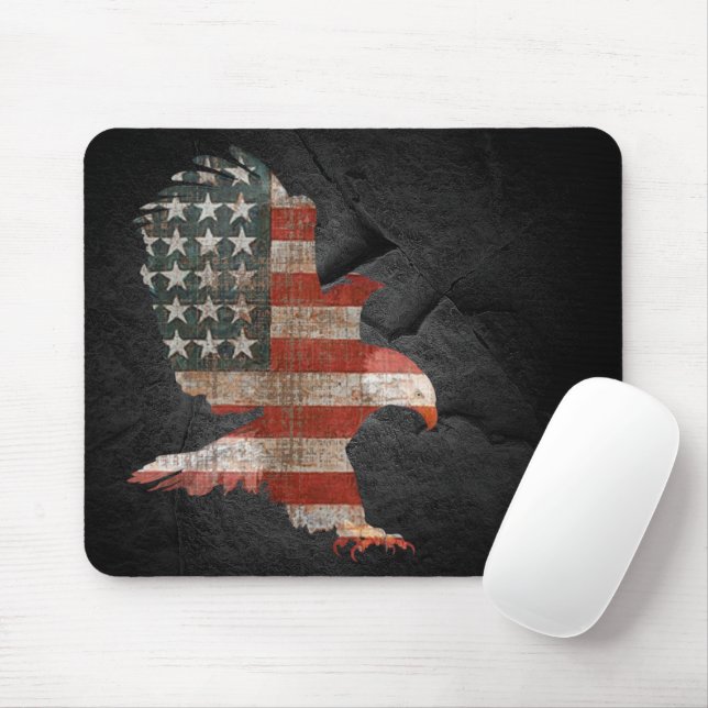 American Flag Bald Eagle on Black Rock  Mouse Pad (With Mouse)