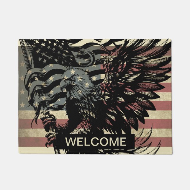 American Flag Bald Eagle Patriotic Door Mat (Front)