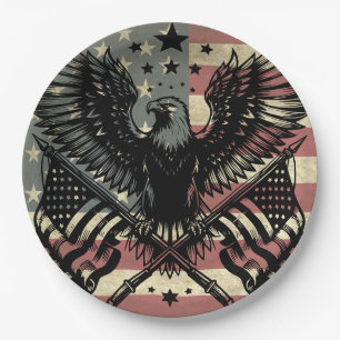 American Flag Bald Eagle Patriotic Paper Plate