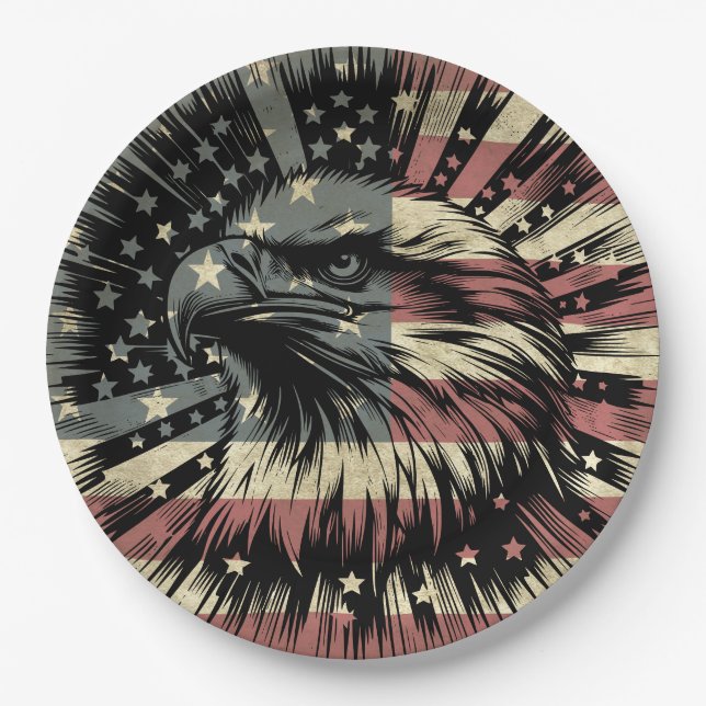 American Flag Bald Eagle Patriotic  Paper Plate (Front)