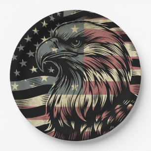 American Flag Bald Eagle Patriotic Paper Plate