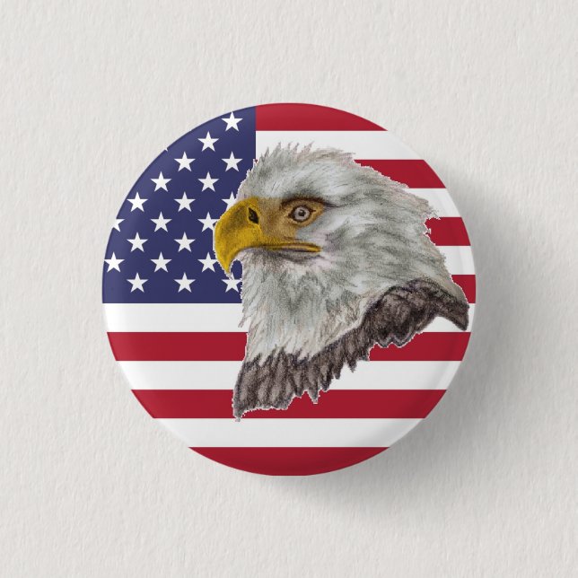 American Flag Bald Eagle Pin Button (Front)
