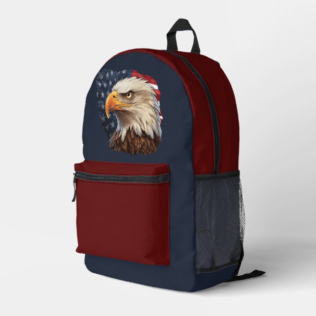 American Flag Bald Eagle Printed Backpack (Back Corner Right)